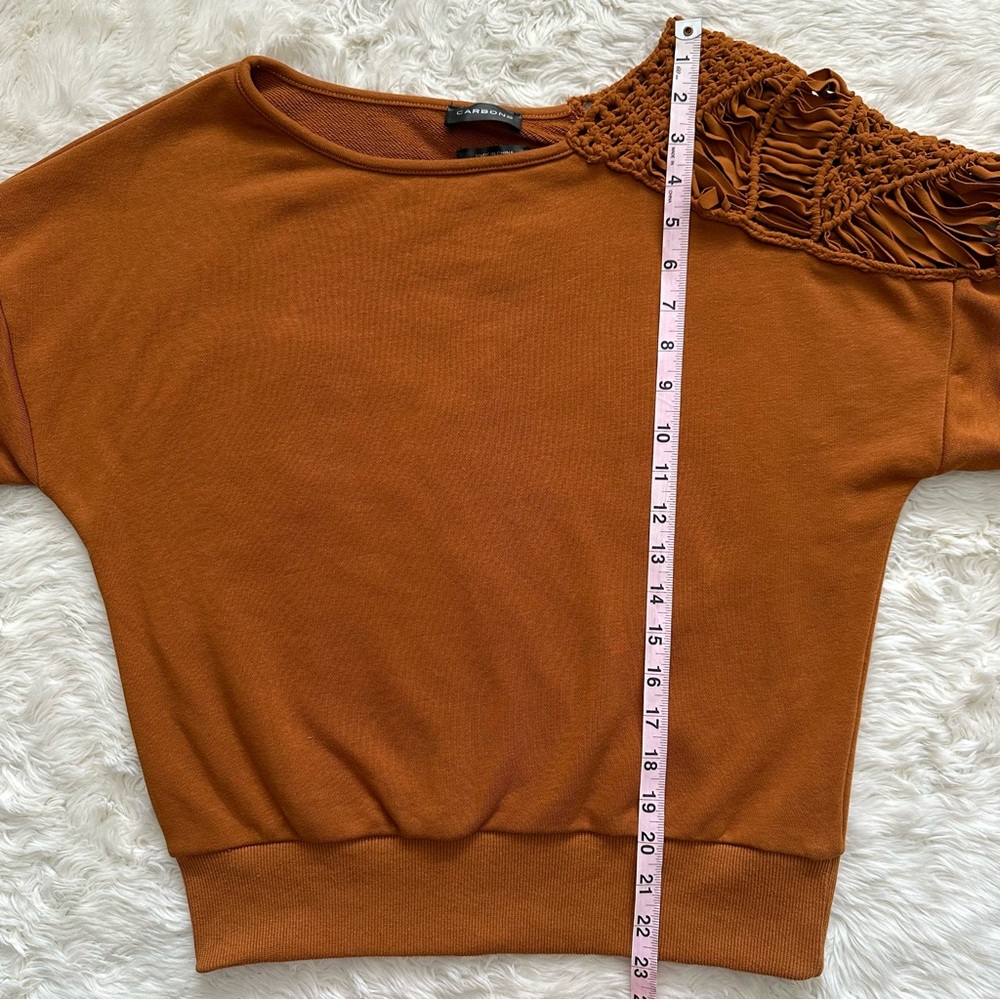 Carbon38 Sweatshirt Macrame Shoulder Pullover Long Sleeve Caramel Cafe XS - Picture 7 of 14